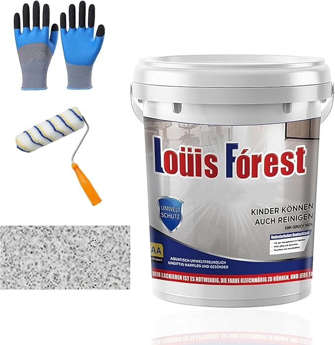 Louis Forest Epoxy Floor Paint, High-Gloss Marble Effect Coating, Epoxy Colored Sand Floor Paint, Wear-Resistant and Non-Slip for Indoor Outdoor (1KG-White hemp gray)