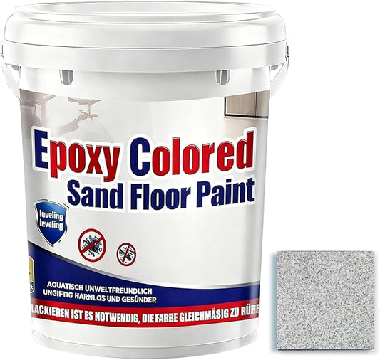 Epoxy Colored Sand Floor Paint, Epoxy Floor Paint for Concrete, High Gloss Marble Effect Coating, Waterproof Non-Slip Concrete Paints, Suitable for Indoor/Outdoor Use (White Hemp Gray,160 oz/5 kg)