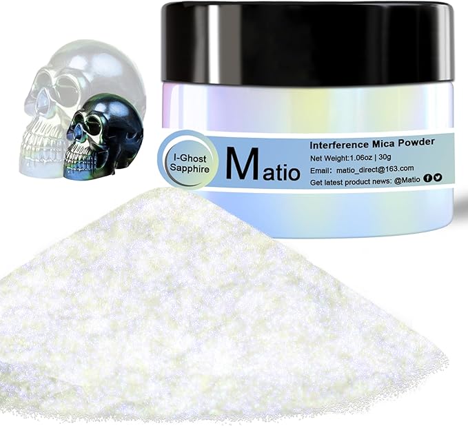 Matio Interference Mica Powder, 1.06oz/ 30g Ghost Sapphire Chrome Powder, Pearlescent Effect Color Shift Pigment for Epoxy Resin, Makeup Shimmer, Nail Polish,Soap Dye,Candle Making,Paint,Slime