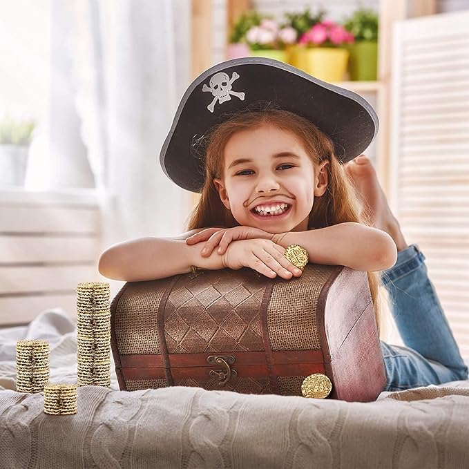 Large Metal Pirate Coins - 36 Bronze, Silver, Gold & Rose Gold Treasure Coin Set, Metal Replica Spanish Doubloons for Pirate Party Decorations & Favors, Tokens, Toys, Cosplay, Treasure Chest