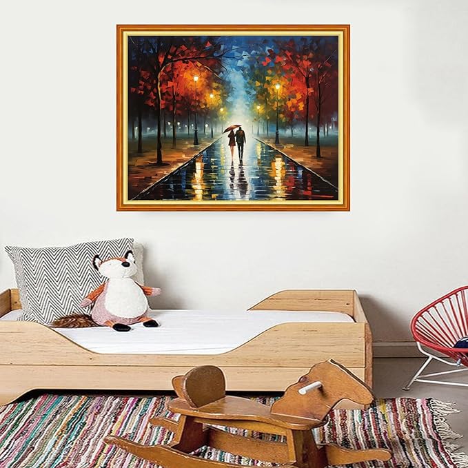 Foxdiviy Stamped Cross Stitch Kits for Beginners Full Range of Cross Stitching 11 CT Printed Cross Stitch Kits for Kids Adults Cross Stitch Patterns Needlepoint Kits-Lovers Walk 16x20 inch
