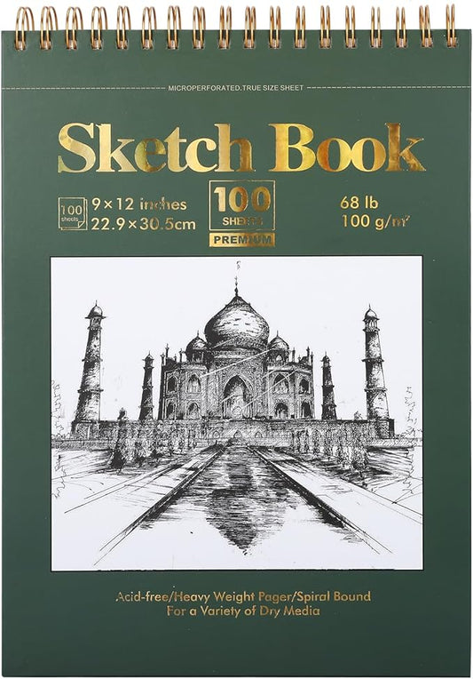 Ddaowanx 9" x 12" Sketch Book, 100 Sheets Spiral Bound Art Sketchbook, (68lb/100gsm) Acid Free Artist Drawing Pad Paper Painting Sketching Pad, Gifts for Kids Adults Beginners