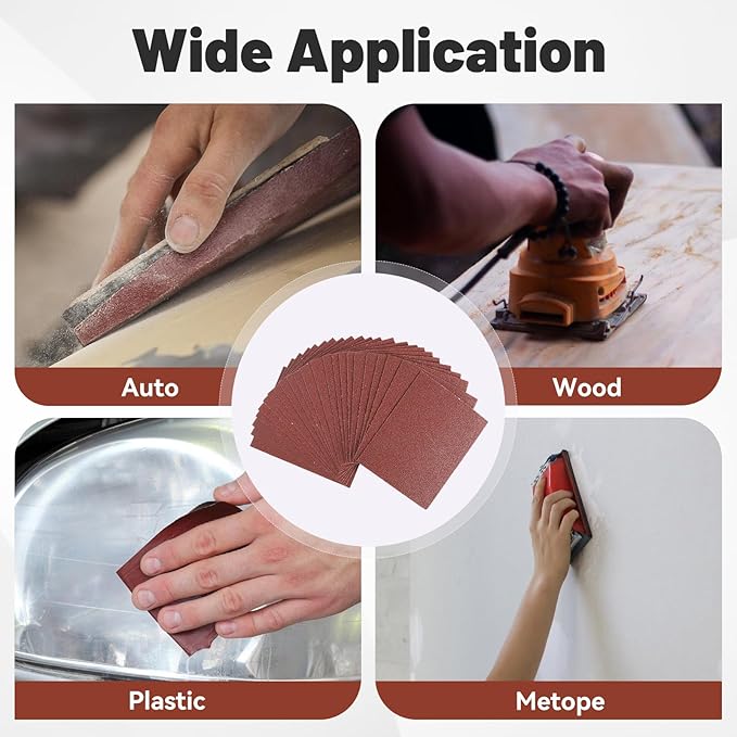 1/4 Sandpaper Sheet,4-1/2"*5-1/2" Assorted 60-80-120,50PACK