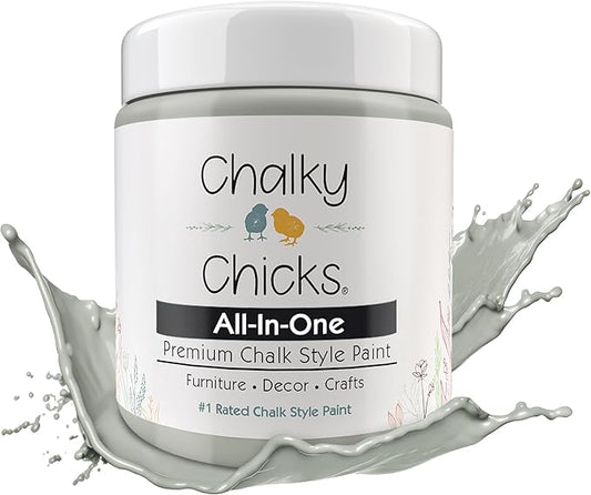 Chalky Chicks All-in-One Chalk Paint for Furniture or Cabinet - 4 Fl Oz - Matte Finish Normandy (Light Gray) for Metal, Wood Furniture Paint - No Sanding All-in-One for Home Decor & Crafts, USA Made