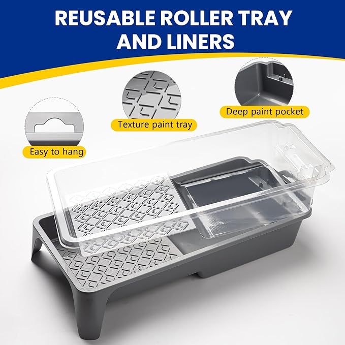 Mister Rui Paint Roller Kit, 16 Pack, 4 Inch Microfiber Paint Rollers, Small Paint Roller Covers, Disposable Paint Tray Liner and Frame, Mini Rollers for Painting Walls, Doors, Cabinets