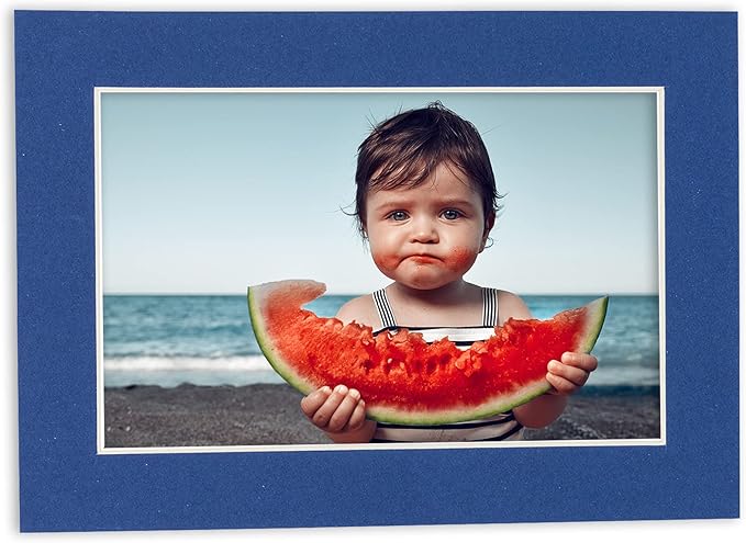 8x10 Mat Bevel Cut for 5x8 Photos - Acid Free Bottle Blue Precut Matboard with Backing Board and Crystal Clear, Self Seal Photo Mat Bag - for Pictures, Photos, Framing - 4-ply Thickness