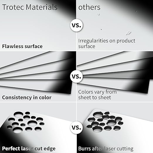Trotec | Metallic Looking Acrylic Sheet | 12"x20"x1/16, 4 Pcs | Bright Chrome/Black | Metallic Finish - Scratch Resistant for Laser Engraving & Cutting,Printing,Glowforge,Name Plate | USA Made