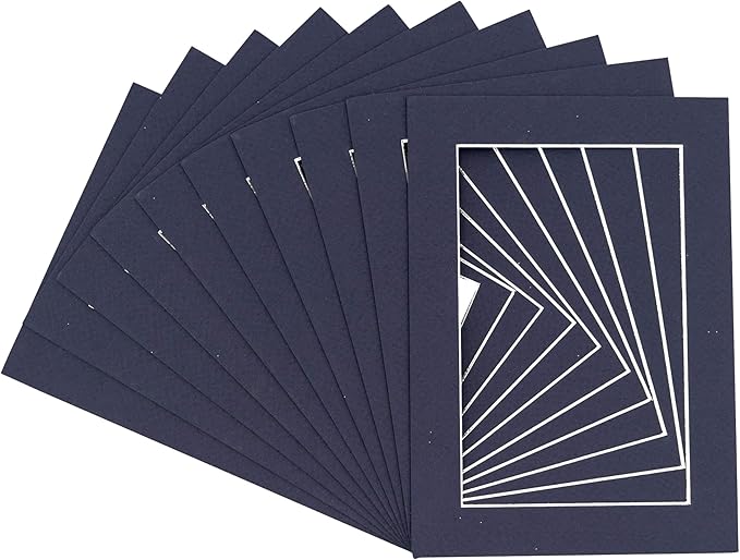 5x7 Mat for 8.5x11 Frame - Precut Mat Board Acid-Free Navy 5x7 Photo Matte Made to Fit a 8.5x11 Picture Frame, Premium Matboard for Family Photos, Show Kits, Art, Picture Framing, Pack of 10 Mats