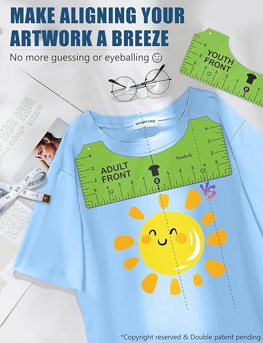 Vowlove Tshirt Ruler Guide for Vinyl Alignment: T Shirt Ruler to Center Design, Tee Measurement Tools, Heat Press Accessories for Sublimation, HTV Heat Transfer Vinyl Press, Screen Printing