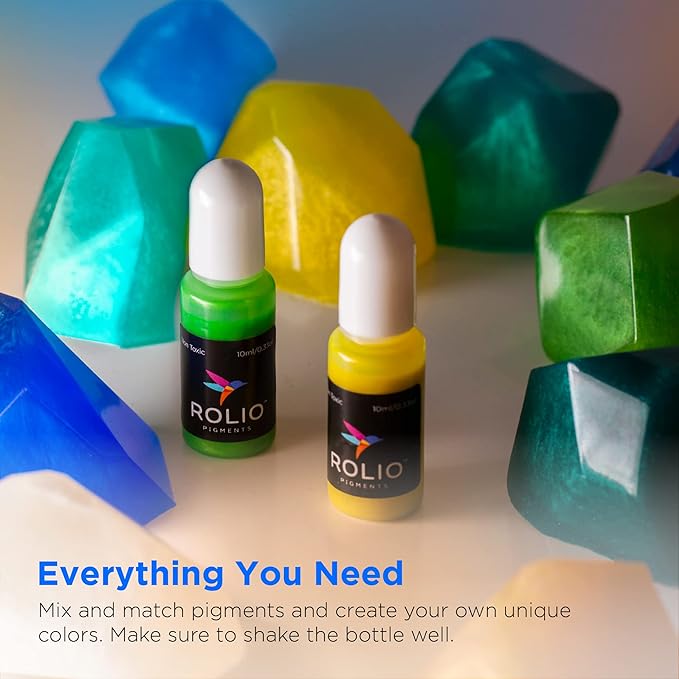 Rolio Pigments Resin Liquid Pigment Pearlescent Colors - 24 Vibrant Colors for Epoxy Resin, Jewelry Making, Crafts Decorations, Garment Accessories, Painting, DIY Art - 0.33 oz/10 ml Each
