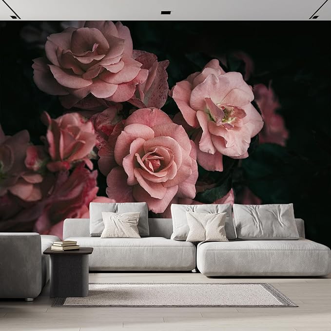 wall26 Removable Wall Sticker/Wall Mural Close Up Dark Rose Flower Blossoms Nature Wilderness Photography Decorative Botanical Relax/Calm Floral for Living Room, Bedroom, Office - 132x144 inches