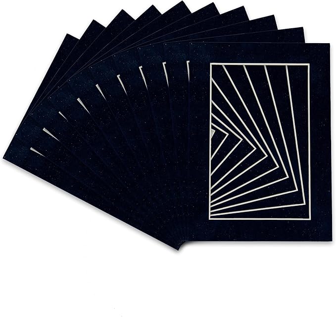 Pack of 25 Acid Free 8x10 Mats Bevel Cut for 5.5x8.5 Photos - Navy Suede Precut Matboards For Pictures, Photos, Framing - 4-ply Thickness