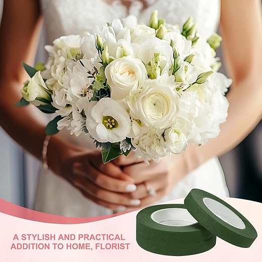 MECCANIXITY 12 Rolls Floral Tapes, 30 Yard x 1/16 in Florist Crepe Flowers Bouquets Tape Adhesive Waterproof for Flower Arranging Wrapping, Olive Green
