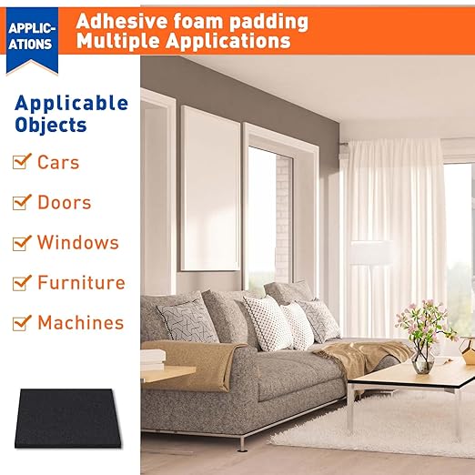 MAGZO 10Pcs Adhesive Foam Padding 1/8 in Thick X 4 in X 4 in,Closed Cell Foam Sheets Neoprene Rubber Self Stick Pads Anti Vibration Pads,Black (4in x 4in x 1/8in, 10Pcs)