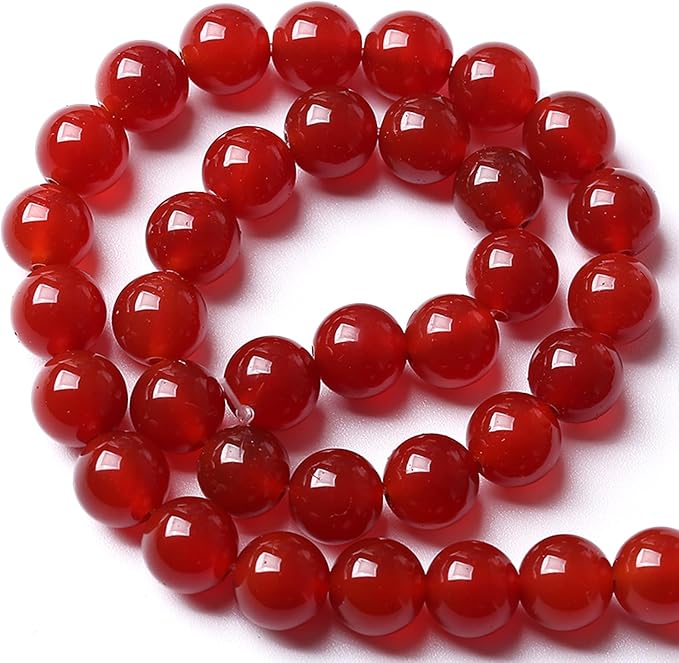 10MM 72pcs Semi-Precious Red Agate Beads Natural Stone Round Loose Beads for Jewelry Making DIY Bracelet Necklace 2 Strands 32"