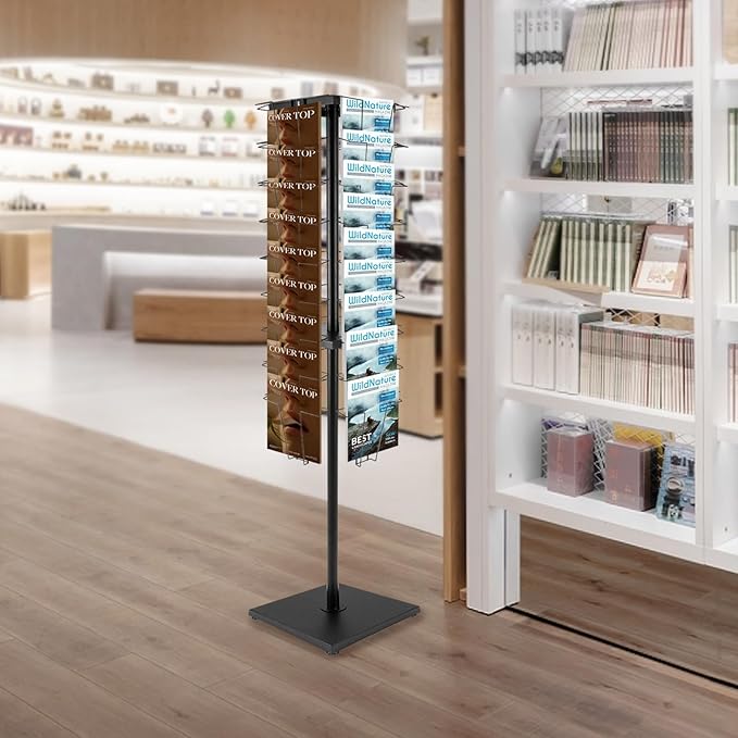 36 Pockets-360°Rotating Magazine Rack Holder Floor Comic Book Brochure Display Stand Flyer Storage Pamphlet Catalog Literature Organizer for Retail Store, Malls, Office, Trade Show Exhibition