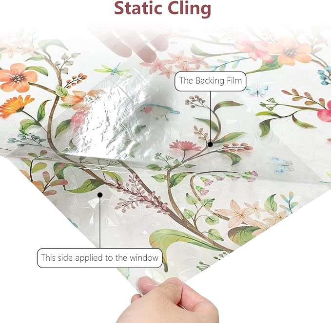 NINETREX Window Privacy Film,Stained Glass Window Film,Rainbow Decorative Stickers Static Cling Anti UV Heat Control for Home Decor (Galsang Flower,35.4 x 78.7inch)