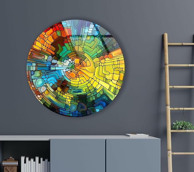 My Photostation.com 15.8''(40cm) Diameter Stained Yellow Round Glass Wall Art Tempered Glass Printing Wall Decor Large Wall Art Wall Hangings