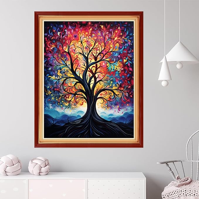 Dooxvey Cross Stitch Kits for Adults Beginners,Full Range of Cross-Stitch Stamped Kits Needlepoint Kits for Beginners Embroidery Kits 11CT Cross Stitch Patterns-Colorful Tree 16x20 inch