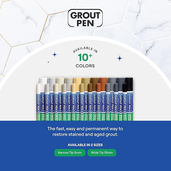 Grout Pen Cream Tile Paint Marker: Waterproof Grout Paint Pen, Tile Grout Colorant and Sealer Pen for Bathroom, Shower, Kitchen, More - Cream, Narrow 5mm Tip (7mL)