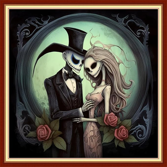 Dooxvey Cross Stitch Kits for Adult Beginners - Full Range of Stamped Kits, Needlepoint & Embroidery Kits - 11CT Cross Stitch Patterns - Skeleton Couple - 18x18 inch