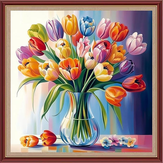 DMCXART Counted Cross Stitch Kits for Adults Needlepoint Kits Unprinted Cross Stitching Embroidery Kit 11CT Cross Stitch Supplies-Magic Rainbow Flowers 18x18 inch