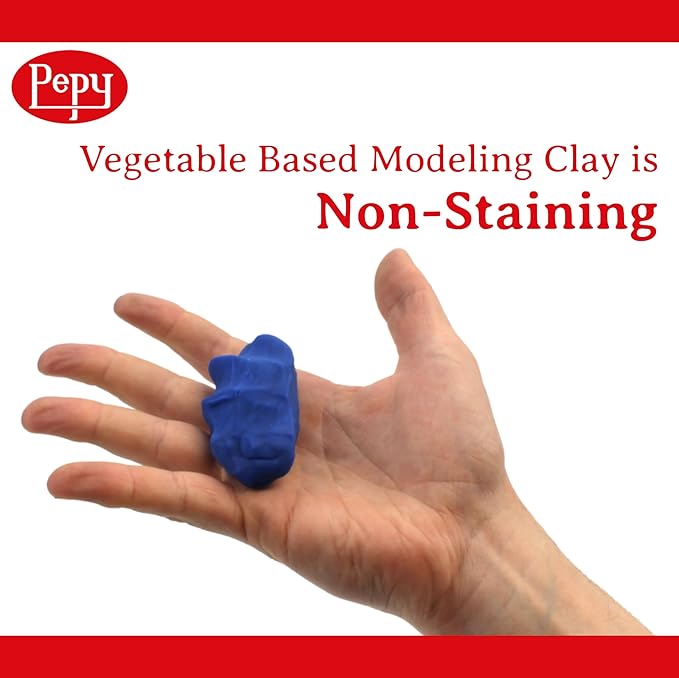Pepy Plastilina Reusable and Non-Drying Modeling Clay; Set of 24 Bars, 1.4 Ounce Each, Perfect for Arts and Crafts Projects, Light Blue