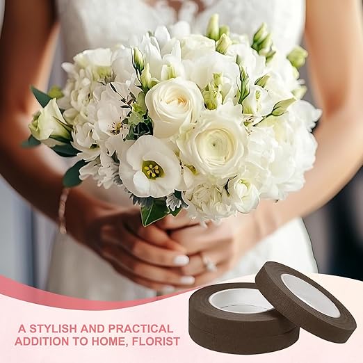 MECCANIXITY 12 Rolls Floral Tapes, 30 Yard x 1/16 in Florist Crepe Flowers Bouquets Tape Adhesive Waterproof for Flower Arranging Wrapping, Coffee