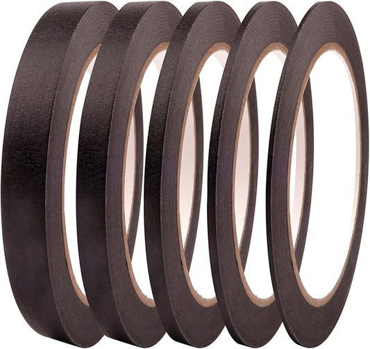 5 Rolls Pinstripe Tape - Masking Tape 1/16", 1/8", 1/4", 1/2", 3/4" - Thin Painters Masking Automotive Tape for DIY, Car, Auto, Paint, Art, Tumblers (Black)