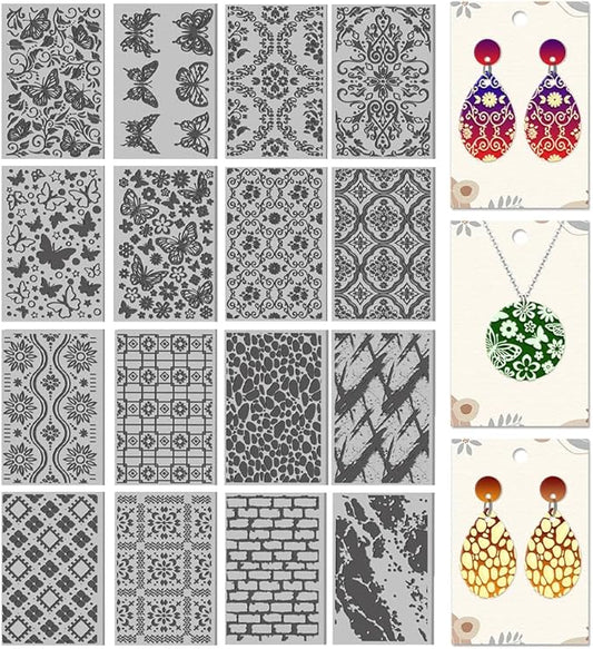 CHGCRAFT 16 Sheets Flower and Butterfly Clay Texture Mat Vintage Pattern Polymer Clay Texture Sheets DIY Tools for Pottery Earring Jewelry Making Stamp Engraving Machines, 4x2.6inch
