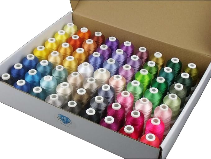 Simthread 63 Colors Polyester Compatible with Brother Embroidery Machine Thread Kit 40 Weight Compatible with Brother Babylock Janome Singer Pfaff Husqvarna Bernina Embroidery Sewing Machines 550Y