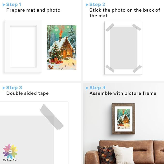 Mat Board Center, 5x7 White Mats for 4x6 Pictures - Acid Free, 4-ply Thickness, White Core, Bevel Cut - for Artworks, Photos, Framing - Pack of 12