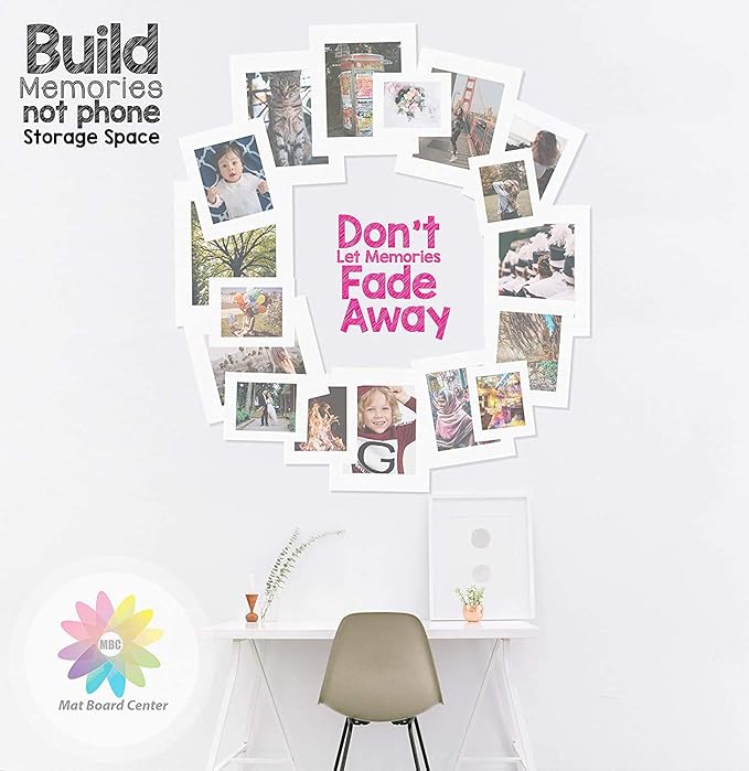 Mat Board Center, Pack of 20, 12x12 for 8x8 White Photo Picture Mats - Acid Free, 4-ply Thickness, White Core - for Pictures, Photos, Framing