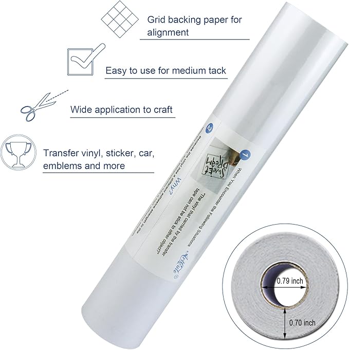 Clear Transfer Paper Tape Roll for Vinyl 12" x 50 FT Medium Tack for Adhesive Vinyl Signs, Application Clear Contact Paper Roll for Silhouette Cameo, Decals, Stickers, Windows (Transparent)