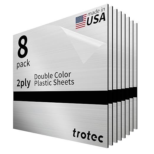 Trotec | Metallic Looking Acrylic Sheet | 12"x12"x1/16, 8 Pcs | Brushed Silver/Black | Metallic Finish - Scratch Resistant for Laser Engraving & Cutting,Printing,Glowforge,Name Plate | USA Made
