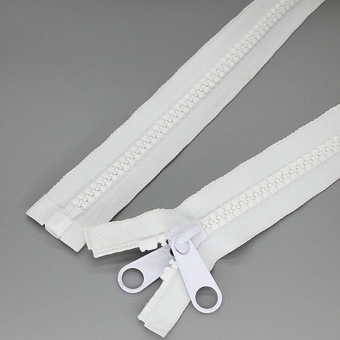 Leekayer 2PCS #10 24 Inch Heavy Duty Zippers for Sewing Separating Large Plastic Zippers White Tape with Double Pull Tab Slider, Sleeping Bag, Boat, Canvas, Cover, Trampoline, Dog Bed,Tent (24" 2pcs)