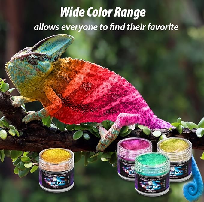 BALTIC DAY 48 Chameleon Mica Powder Set - Includes 8 Interference/Ghost Mica Powders - Color Shift Mica Powder Set