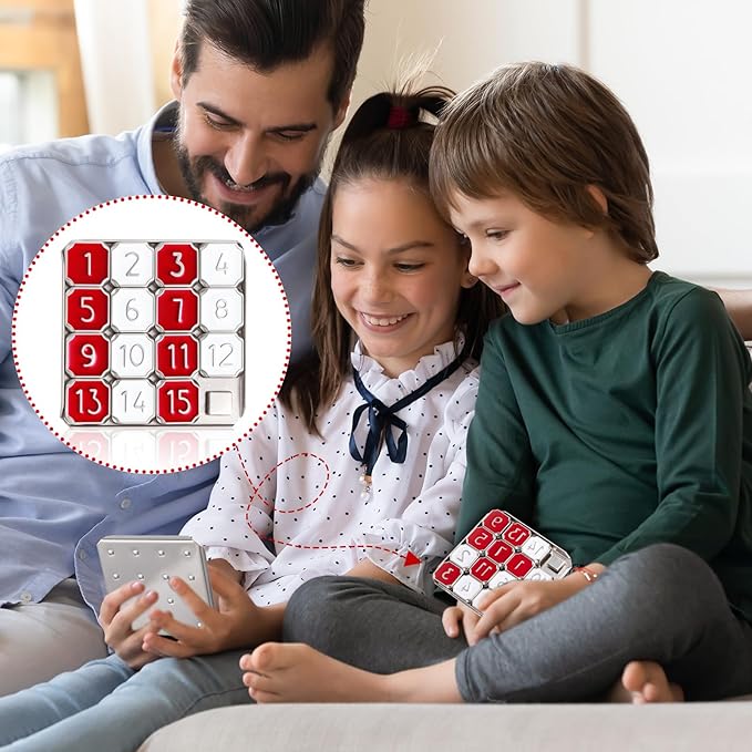 Metal Number Slide 15 Puzzle Red and White Number Sliding Puzzle Educational Pocket Funny IQ Game for Teens and Adults, Ideal for Learning Tool Party Favors(Red and White,4 Pack)