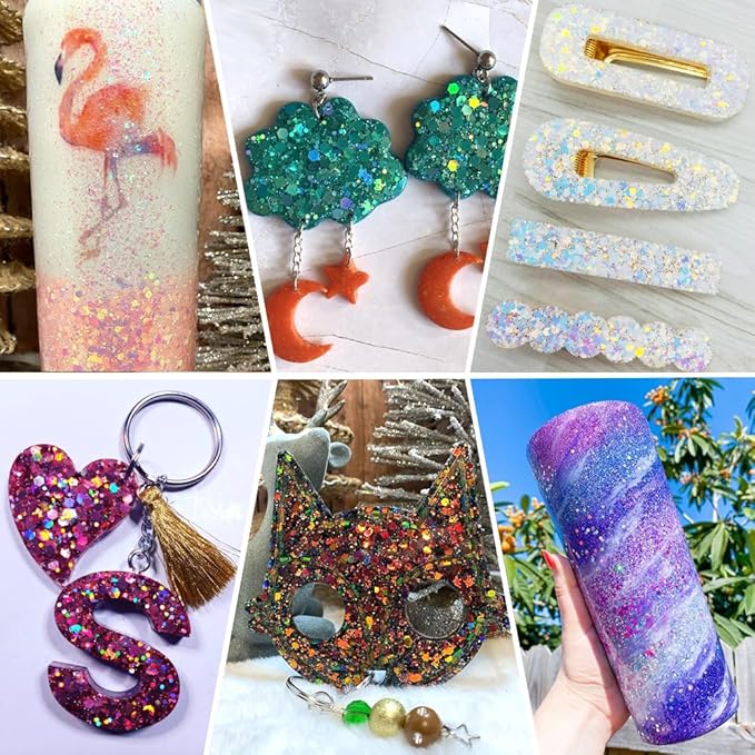 Holographic Chunky Glitter, 160G/5.64OZ, Mixed Fine & Chunky for Epoxy Resin, Iridescent for Crafts Tumblers, Halloween/Christmas Festival Painting Decor (Pearl White)