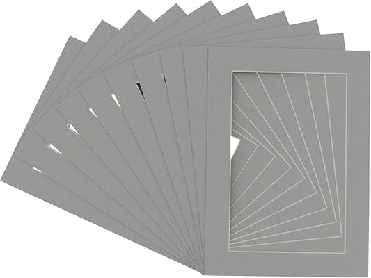 11x14 Mat for 8.5x11 Photo - Precut Mid Grey Picture Matboard for Frames 11 x 14 Inches - Bevel Cut Matte to Display Art 8.5 x 11 Inches - Acid Free Pack of 10 MATS with Backing Boards & Clear Bags