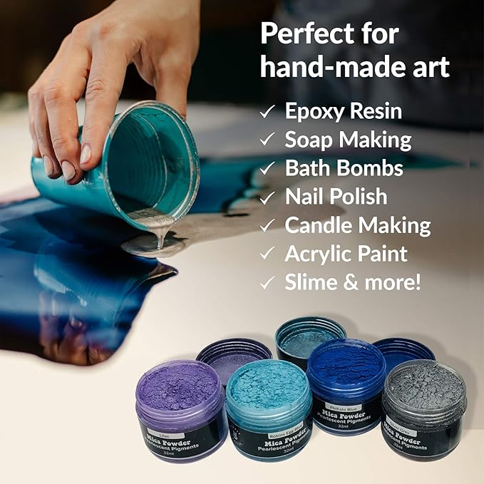 Pigment Powder for Epoxy Resin, 24 Colors, Mica Powder for Candle Dye, Bath Bomb Coloring, Soap Making, Resin Pigment, Metallic Pearl Soap Dye for Candle Making