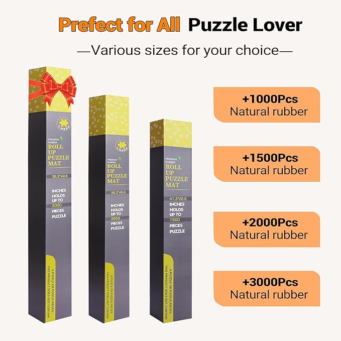Lwoeo Jigsaw Puzzle Mat Roll Up 2000 Pieces, Black 48.4” x 30.7” Smooth Top Saver Pad, Large Puzzel Matt Rollup with 6 Sorting Trays & Travel Storage Bag for Sorting Table, Board, Puzzles Mats
