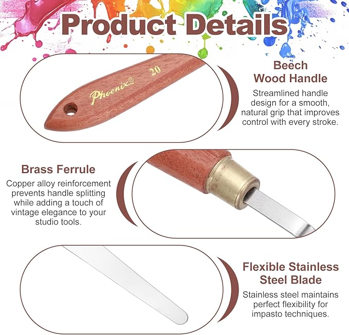 MECCANIXITY Pack of 1 Palette Knife No.20, 7.5" Long Palette Knives with Stainless Steel Flexible Spatula Pallet Knife and Wood Handle for Scraping, Mixing, Oil Acrylic Painting Canvas