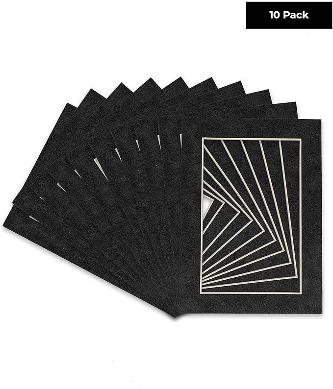 Pack of TEN 11x14 Mats Bevel Cut for 8.5x11 Photos - Acid Free Dark Grey Suede Precut Matboards For Pictures, Photos, Framing - 4-ply Thickness