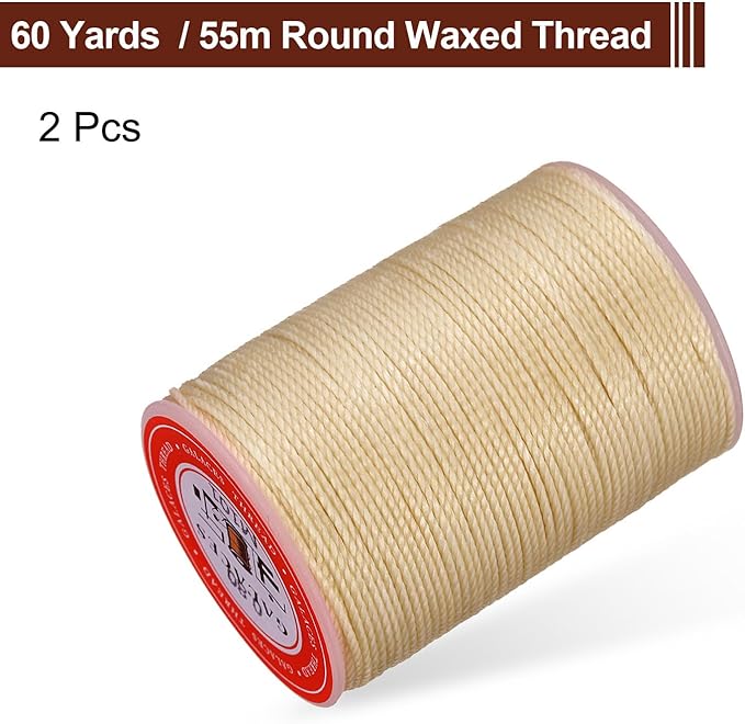 uxcell Round Leather Sewing Waxed Thread, 55m / 60 Yards Polyester Wax String, 0.80mm Wax Stitching Cord for Leather Crafts, Bookbinding, Bracelets Braided, Dark Linen, 2pcs