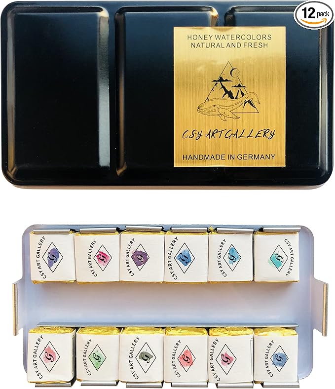 CSY art gallery Metallic Watercolor Paints Set Handmade Glitter Shimmering Double Color Water Color Solid Paint Include 12 Colors In Portable Tin Box for Artists, Professionals (Fruit Midsummer)