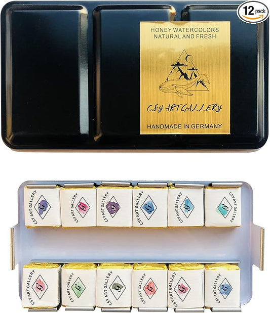 CSY art gallery Metallic Watercolor Paints Set Handmade Glitter Shimmering Double Color Water Color Solid Paint Include 12 Colors In Portable Tin Box for Artists, Professionals (Fruit Midsummer)