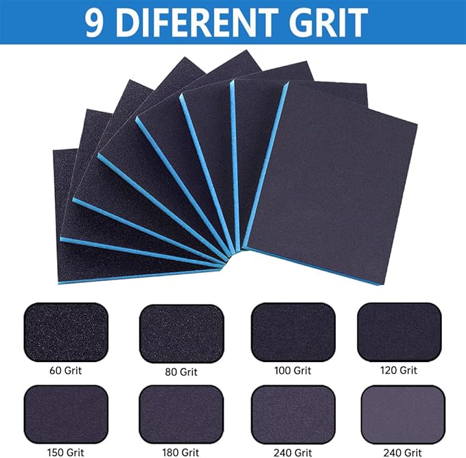 16 Pack 320 Grits Sanding Sponge Fine Sanding Block, Washable and Reusable Wet Dry Sandpaper Block Sandpaper Sponge for Wood Metal FurniturePaint and Drywall