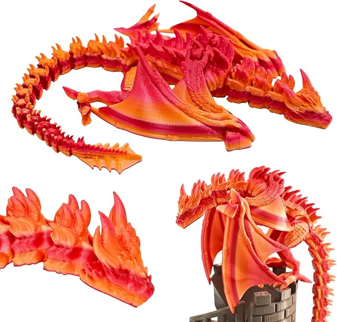 Wyvern Castle Dice Tower (with 5 polyhedral dice and a Dragon) for Table Games, D&D & RPG Games, Perfect Table Decoration and Party Surprise Gifts (Red Gold)