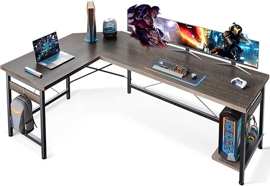Coleshome 66" L Shaped Gaming Desk, Corner Computer Desk, Sturdy Home Office Computer Table, Writing Desk, Larger Gaming Desk Workstation, Grey Oak
